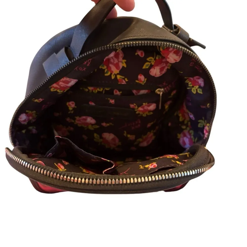 Betsey Johnson Black, White & Red Floral Mini Backpack w/ Gold Hardware